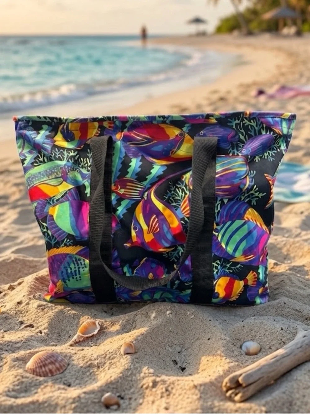 Design Hawaii By Victor Tropical Fish Tote Bag Vintage Canvas Zipper Beach Pool